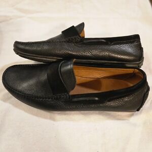 Massimo Matteo Loafers 12 Mens Black Pebble Leather Slip On Shoes Driving Loafer